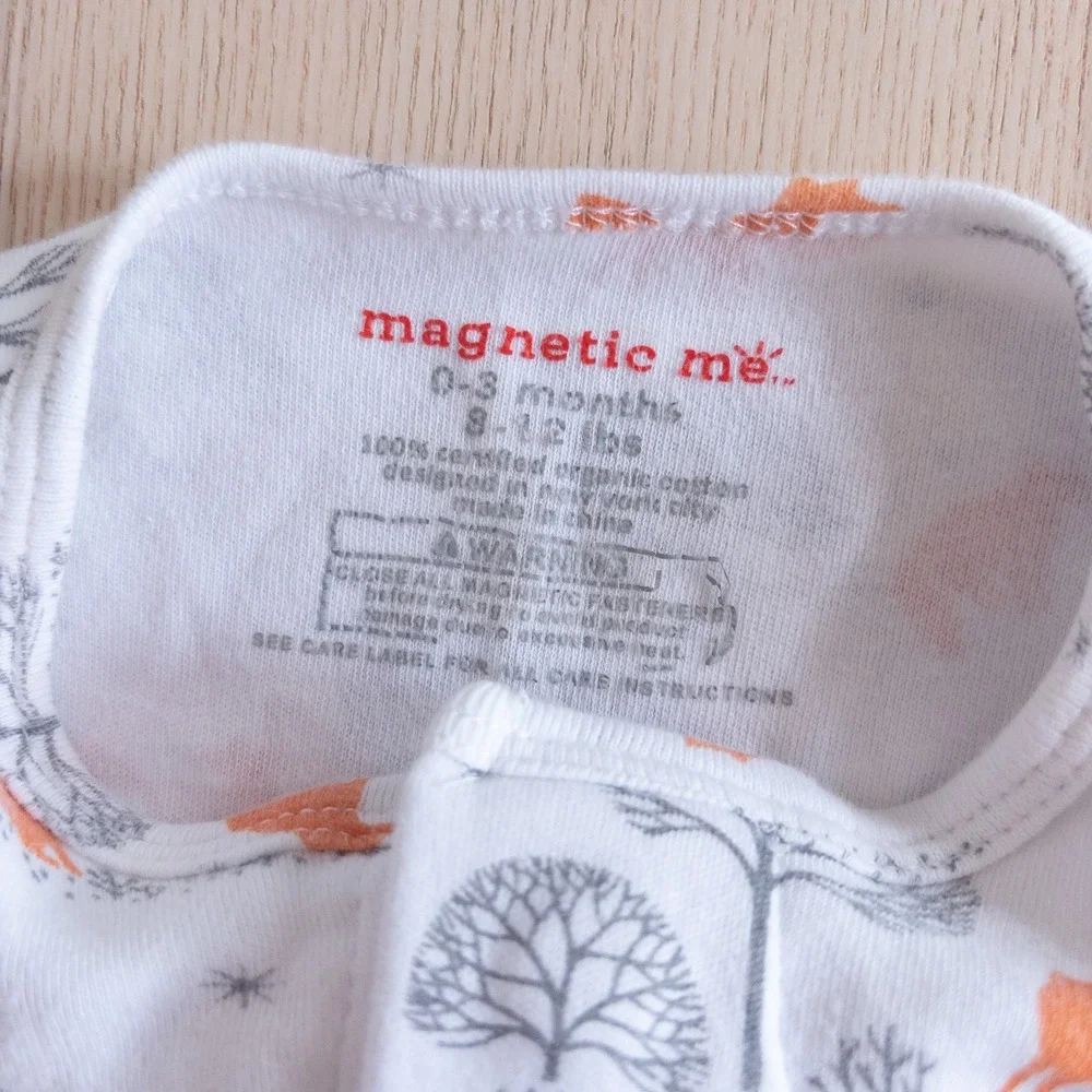 Magnetic Me Footie White Fox Woodland Organic Cotton Baby 0-3 Months